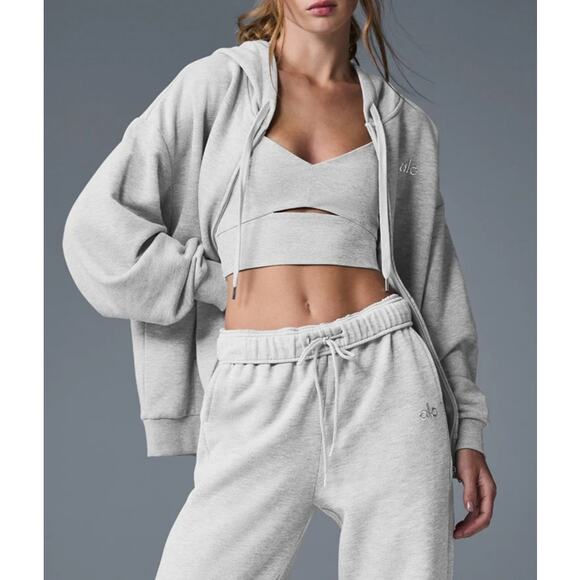 ALO Yoga Tops - Alo Accolade Full Zip Oversized Hoodie Sweatshirt Heather Gray XXS